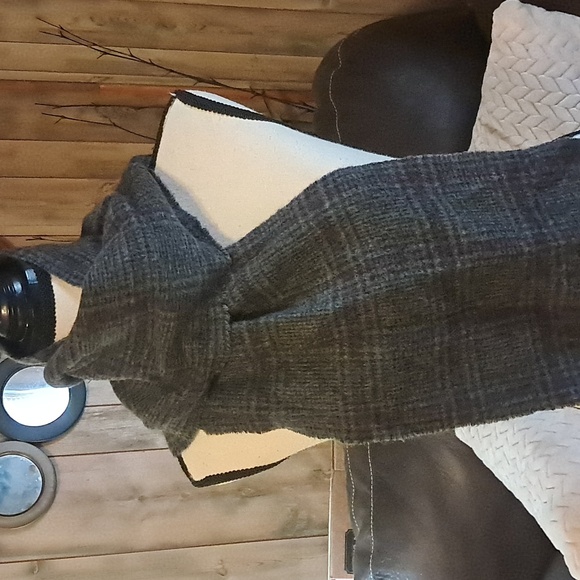 Polo Ralph Lauren Lambswool Reversible Plaid Fringe Scarf Black Gray Purple - Picture 2 of 8